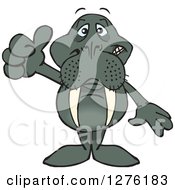 Clipart Of A Walrus Holding A Thumb Up Royalty Free Vector Illustration