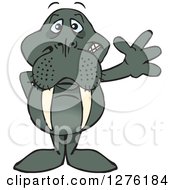 Clipart Of A Walrus Waving Royalty Free Vector Illustration