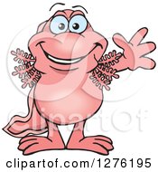 Clipart Of A Pink Walking Fish Waving Royalty Free Vector Illustration by Dennis Holmes Designs