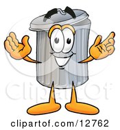 Clipart Picture Of A Garbage Can Mascot Cartoon Character With Welcoming Open Arms by Mascot Junction #COLLC12762-0015