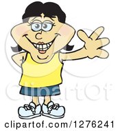 Clipart Of A Casual Asian Woman Waving Royalty Free Vector Illustration