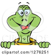 Clipart Of A Happy Turtle Peeking Over A Sign Royalty Free Vector Illustration by Dennis Holmes Designs