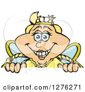 Clipart Of A Happy Tooth Fairy Peeking Over A Sign Royalty Free Vector Illustration by Dennis Holmes Designs