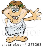 Poster, Art Print Of Happy Waving Greek Woman In A Toga
