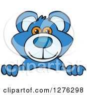 Blue Teddy Bear Peeking Over A Sign