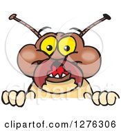 Clipart Of A Happy Termite Peeking Over A Sign Royalty Free Vector Illustration