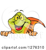 Clipart Of A Happy Swordtail Fish Peeking Over A Sign Royalty Free Vector Illustration by Dennis Holmes Designs