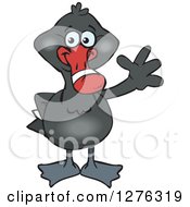 Clipart Of A Happy Black Swan Waving Royalty Free Vector Illustration