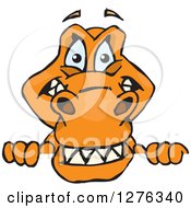Clipart Of A Happy Orange Tyrannosaurus Rex Peeking Over A Sign Royalty Free Vector Illustration