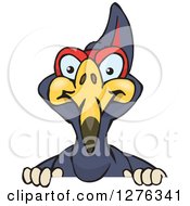 Clipart Of A Terradactyl Peeking Over A Sign Royalty Free Vector Illustration by Dennis Holmes Designs