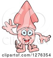 Clipart Of A Happy Pink Squid Waving Royalty Free Vector Illustration