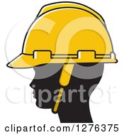 Poster, Art Print Of Black Silhouetted Womans Head Wearing A Hardhat