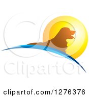 Silhouetted Golden Retriever Dog Panting Over Swooshes In A Sunset Circle