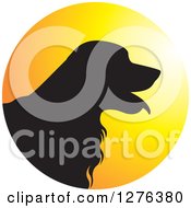 Black Silhouetted Golden Retriever Dog Panting In A Sunset Circle