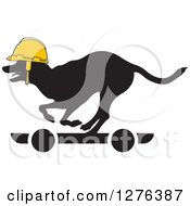 Poster, Art Print Of Black Silhouetted Dog Wearing A Yellow Helmet And Riding A Skateboard