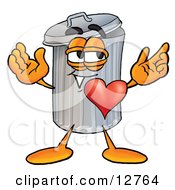 Garbage Can Mascot Cartoon Character With His Heart Beating Out Of His Chest