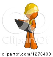 Poster, Art Print Of Sketched Construction Worker Orange Man In A Vest Using A Tablet Computer