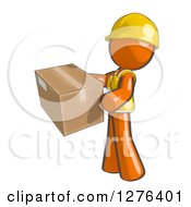 Poster, Art Print Of Sketched Construction Worker Orange Man In A Vest Holding A Package