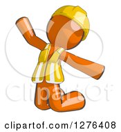 Clipart Of A Sketched Jumping Construction Worker Orange Man In A Vest Royalty Free Illustration