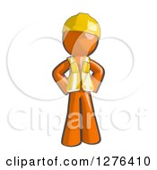 Sketched Stern Construction Worker Orange Man In A Vest With Hands On His Hips