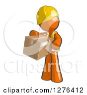 Poster, Art Print Of Sketched Construction Worker Orange Man In A Vest Holding Out A Package