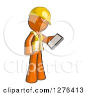 Poster, Art Print Of Sketched Construction Worker Orange Man In A Vest Using A Tablet Computer 4