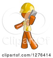 Poster, Art Print Of Sketched Construction Worker Orange Man In A Vest Walking And Talking On A Cell Phone