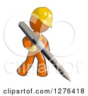 Sketched Construction Worker Orange Man In A Vest Writing With A Giant Ballpoint Pen