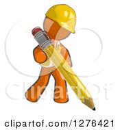 Poster, Art Print Of Sketched Construction Worker Orange Man In A Vest Writing With A Giant Pencil