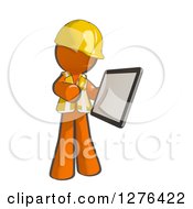 Poster, Art Print Of Sketched Construction Worker Orange Man In A Vest Using A Tablet Computer 2
