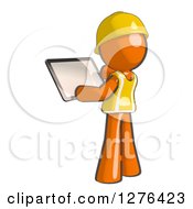 Poster, Art Print Of Sketched Construction Worker Orange Man In A Vest Using A Tablet Computer 3