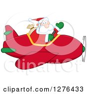 Poster, Art Print Of Waving Santa Claus Piloting A Red Christmas Plane