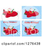 Clipart Of Christmas Santas Piloting Red Christmas Planes Royalty Free Vector Illustration