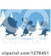 Poster, Art Print Of Silhouetted Santa Reindeer And Elf With A Christmas Sack And Gifts In The Snow
