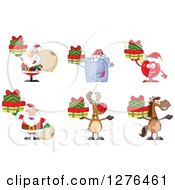 Poster, Art Print Of Christmas Santas Elephant Bauble Reindeer And Horse Holding Gifts