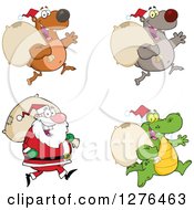 Poster, Art Print Of Christmas Santa Claus Bears And Alligator With Sacks