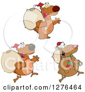 Poster, Art Print Of Christmas Santa Claus Bears With Sacks