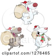 Clipart Of Christmas Santa Bears With Sacks Royalty Free Vector Illustration