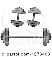 Clipart Of A Barbell And Two Dumbbell Weights Royalty Free Vector Illustration