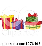 Poster, Art Print Of Four Colorful Christmas Or Birthday Presents