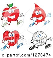 Clipart Of A Happy Apple Blood Drop Heart And Soccer Ball Running Royalty Free Vector Illustration