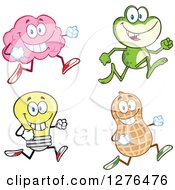 Clipart Of A Happy Brain Frog Light Bulb And Peanut Running Royalty Free Vector Illustration