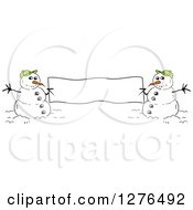 Poster, Art Print Of Two Winter Snowmen Holding A Blank Banner Sign