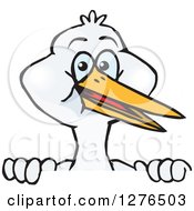 Clipart Of A Stork Peeking Over A Sign Royalty Free Vector Illustration