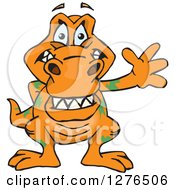 Poster, Art Print Of Happy Orange Tyrannosaurus Rex Waving