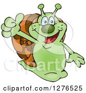 Clipart Of A Happy Green Snail Giving A Thumb Up Royalty Free Vector Illustration