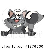 Clipart Of A Happy Skunk Peeking Over A Sign Royalty Free Vector Illustration