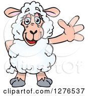 Clipart Of A Happy Sheep Standing And Waving Royalty Free Vector Illustration by Dennis Holmes Designs