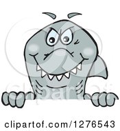 Clipart Of A Gray Shark Peeking Over A Sign Royalty Free Vector Illustration