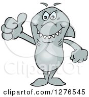 Clipart Of A Gray Shark Holding A Thumb Up Royalty Free Vector Illustration